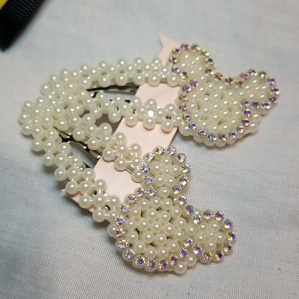 GIRLS MOUSE EARS 6' BOW WITH SEQUINS SET OF PEARL MOUSE CLIPS 4 BOWS - Picture 4 of 10